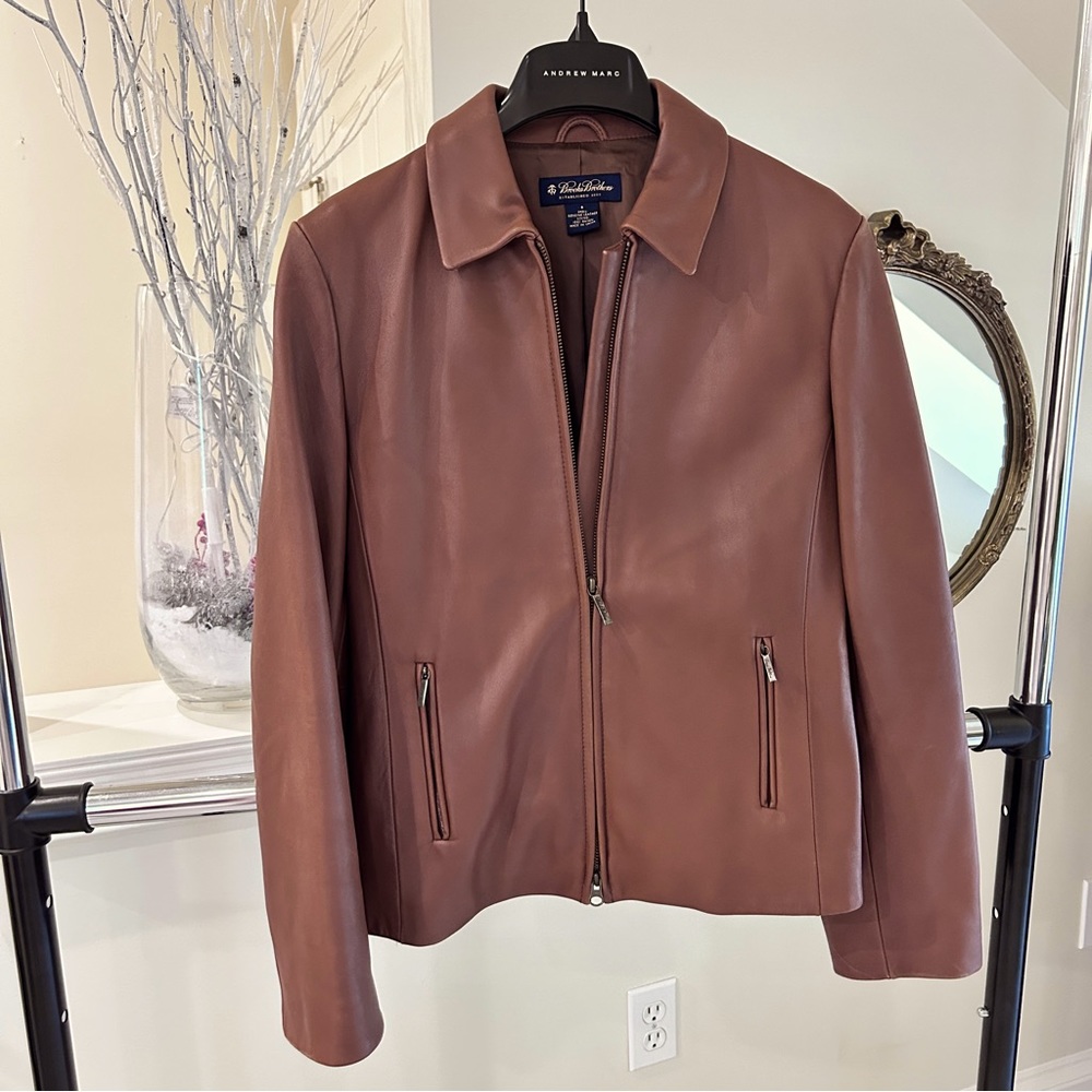 Brooks Brothers Soft Lamb Leather Brown Camel Biker Jacket Bomber